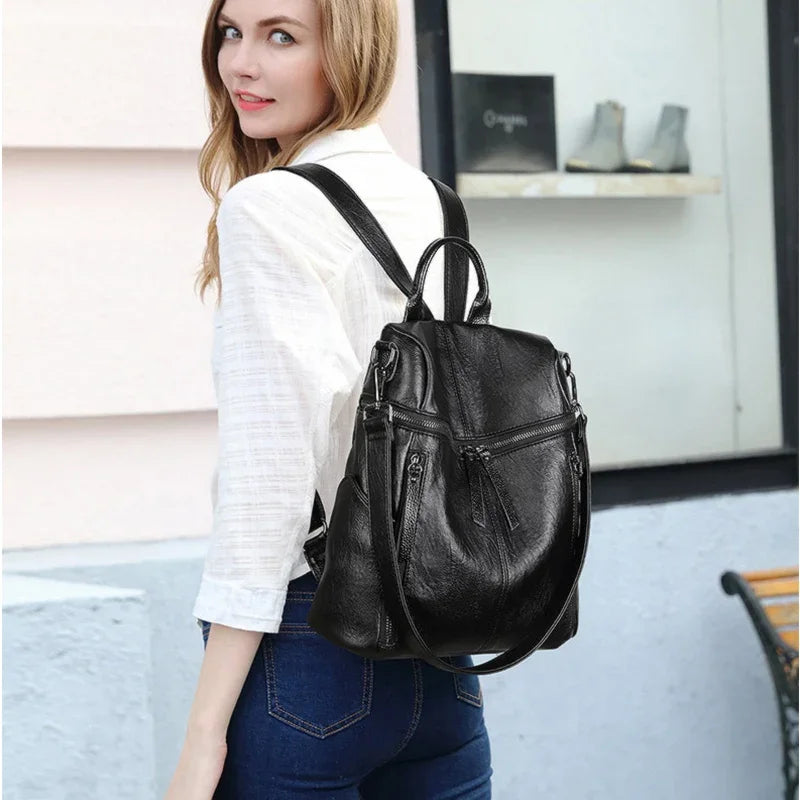 Luxury Genuine Leather Women's Backpack High Quality Fashion Cowhide Backpacks Women Casual Large Capacity Brand Shoulder Bags