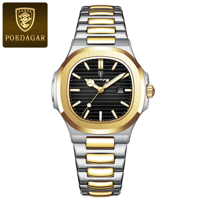 POEDAGAR Original Trendy Women's Watches Waterproof Luminous Date Ladies Wristwatch Stainless Steel Quartz Watch For Woman Reloj 789 Gold Black