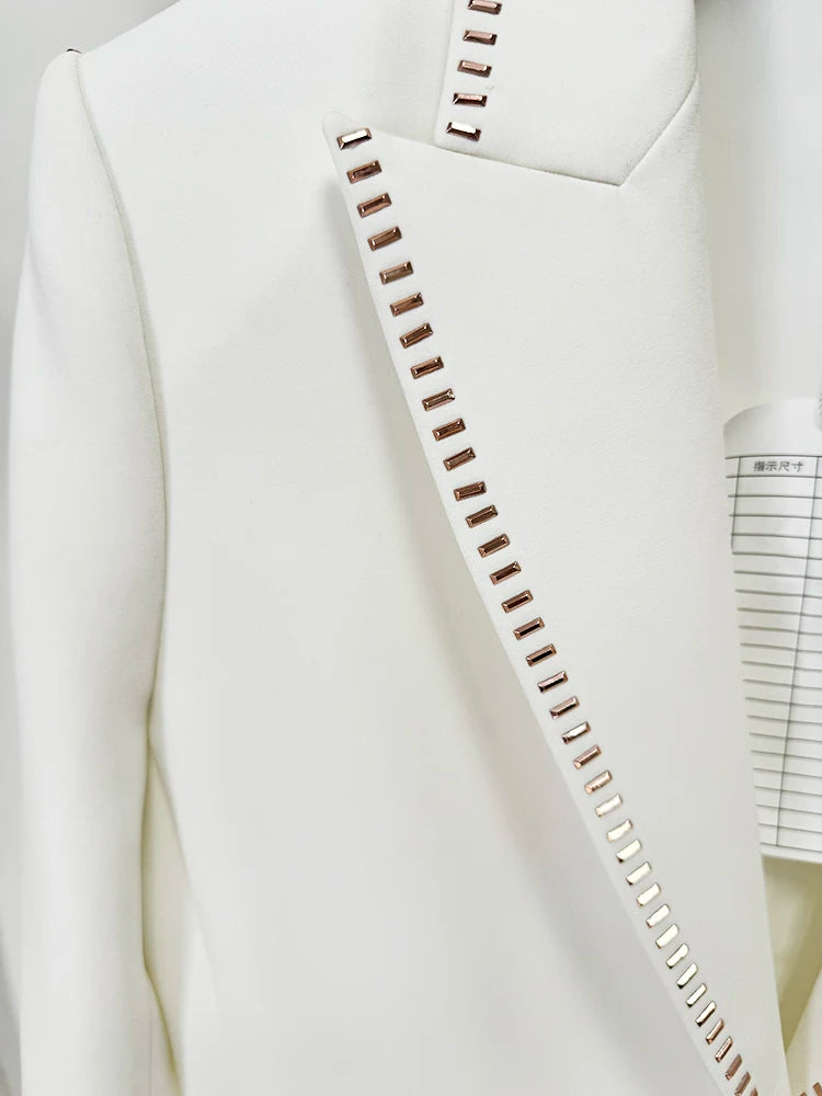 HIGH STREET Newest Fashion 2024 Designer Suit Set Women's Beading Belted Single Button Blazer Pants Set 2pcs Badiee Stylez