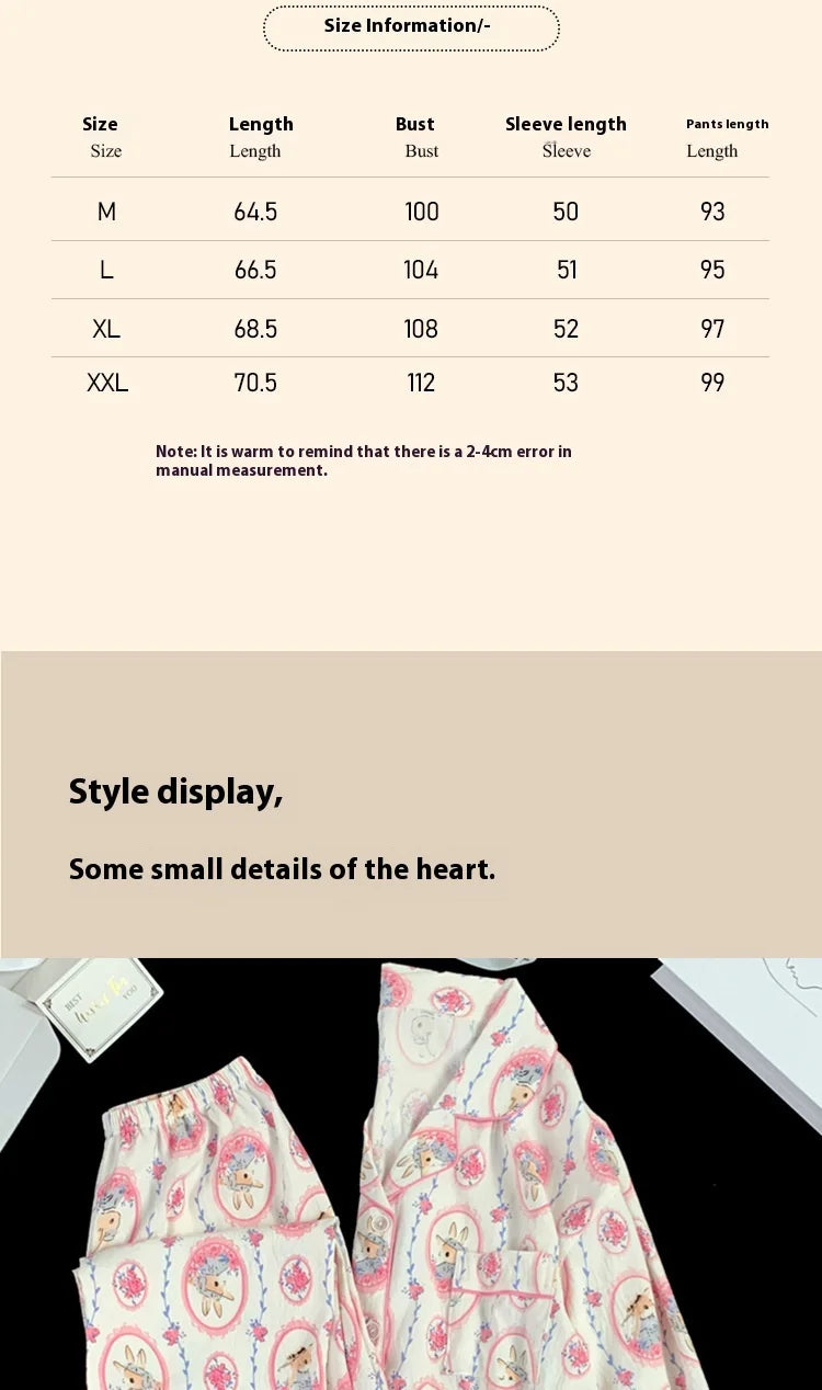 Spring and Autumn Women's New Cloud Cotton Pajamas Homewear Set Students Sweet Printing Long Sleeves Long Pants Pajamas Homewear