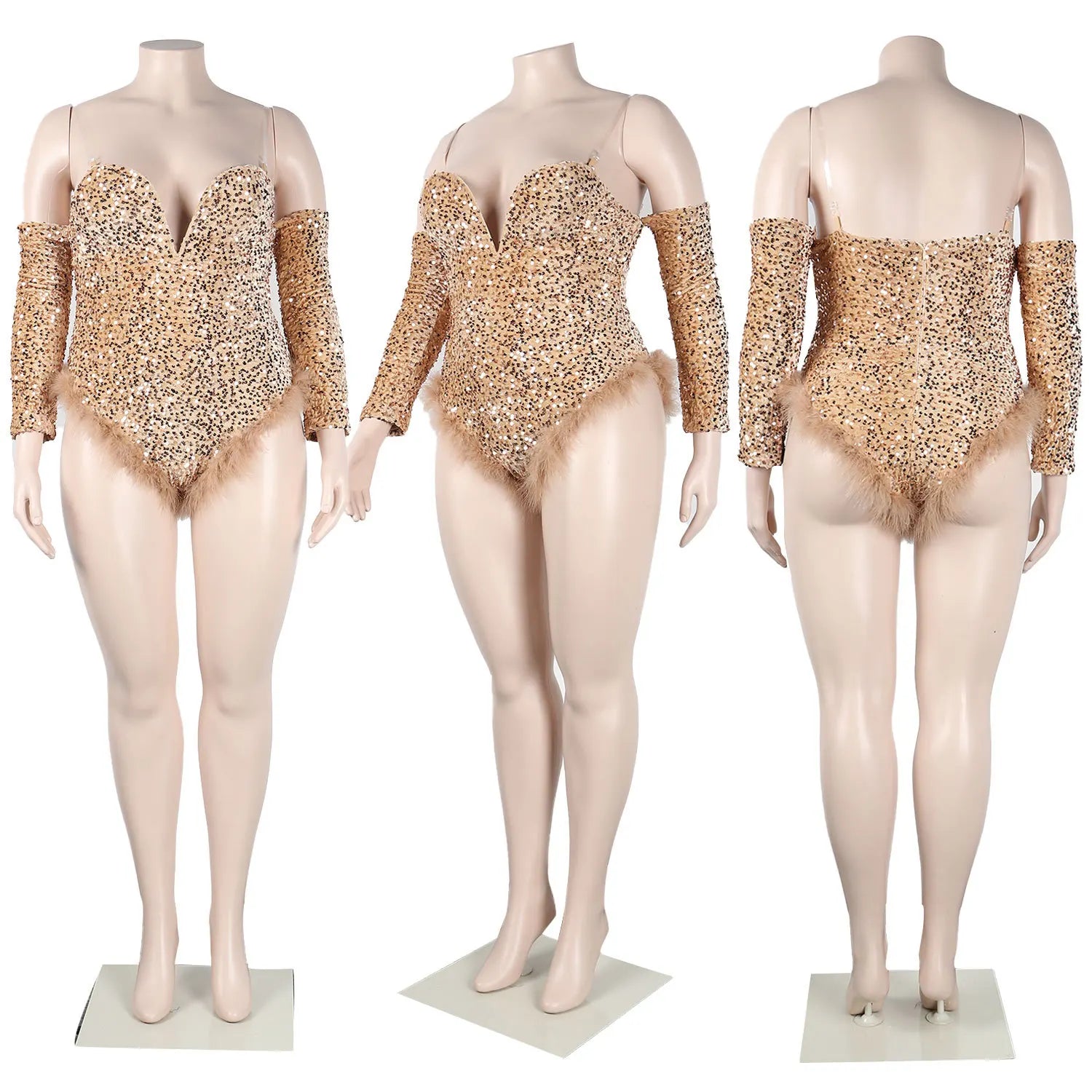 Women's Elegant Sequined Feather Slim Patchwork Bodysuits Spring Summer New Sexy Bodysuits Women Long Sleeve Backless Bodysuits