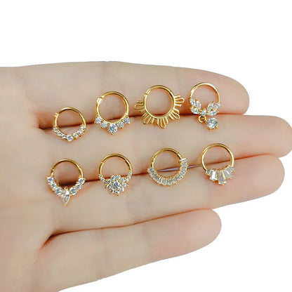 Flower CZ Zircon Septum Piercing Heart Gem Segment Nose Ring WaterDrop Daith Conch Clicker Hoop Earring 100% 316L Surgical Steel