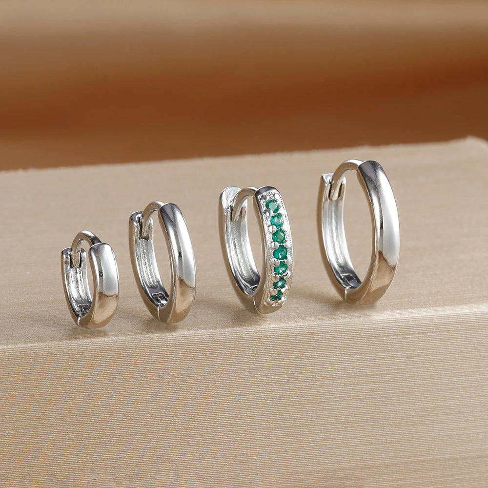 4PCS Set Stainless Steel Huggie Minimal Hoop Earrings 6/8/10mm Crystal Zirconia Helix Tragus Cartilage Earrings Piercing Jewelry Badiee Stylez