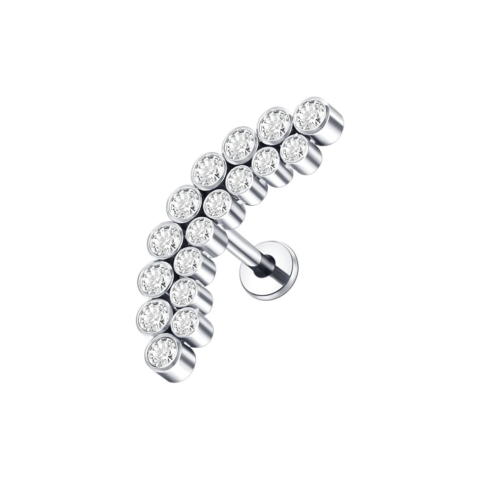 PVD Titanium PIERC Labret Stud Double CZ Paved Ear Cartilage Tragus Helix Earrings Lip Ring Daith Piercing Gift for Women A Silver color (1pc)