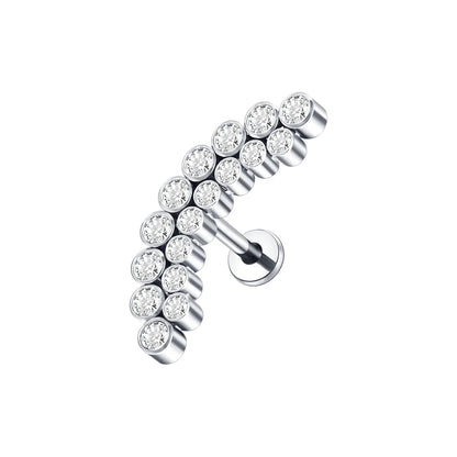 PVD Titanium PIERC Labret Stud Double CZ Paved Ear Cartilage Tragus Helix Earrings Lip Ring Daith Piercing Gift for Women A Silver color (1pc)