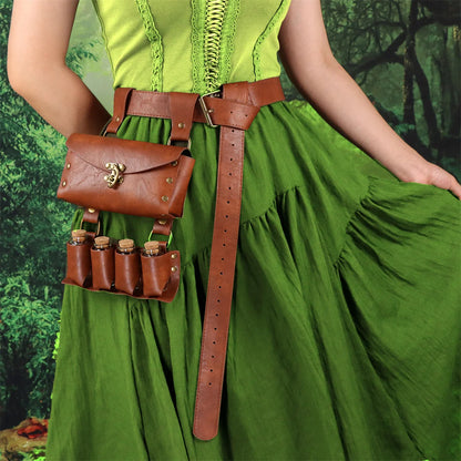 Renaissance Leather Belt Medieval Wizard Alchemy Glass Magic Bottle Cork Bottle Stopper Copper Coin Waist Bag Cosplay Belt Badiee Stylez