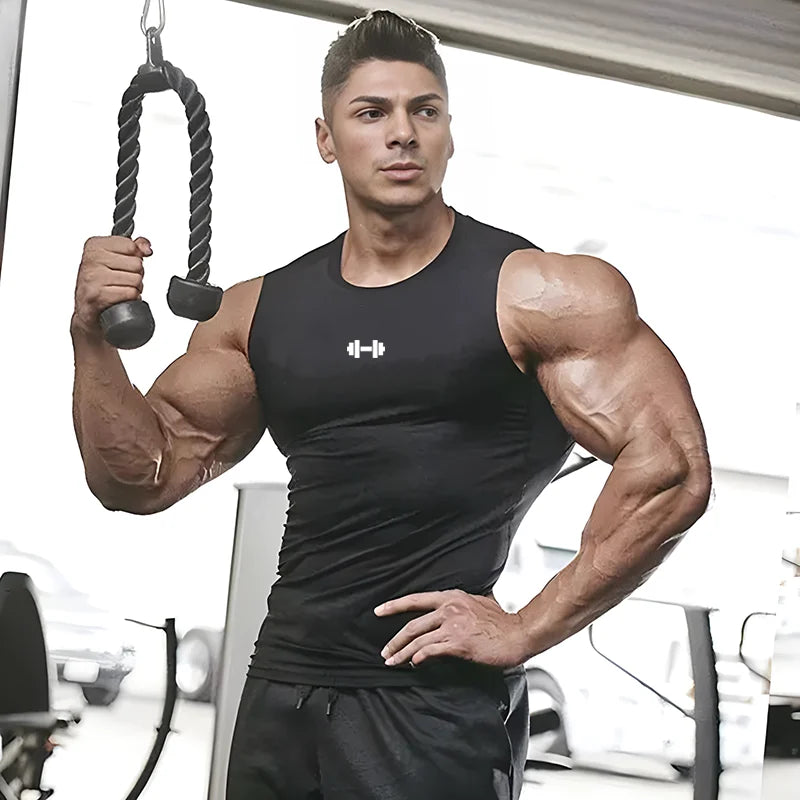 Men's Running Compression Vest Gym Clothing Sports Fitness Tank Tops Quick Dry Workout Sportswear O Neck Tight Sleeveless Shirt