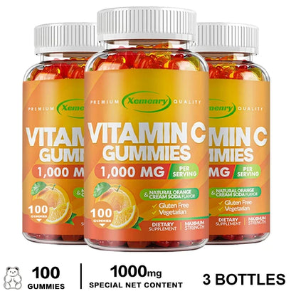Premium Vitamin C Gummies - Promotes Collagen Production, Antioxidant, Support Skin Glow, Heart Support, Immune 100 Gummies-3bottles