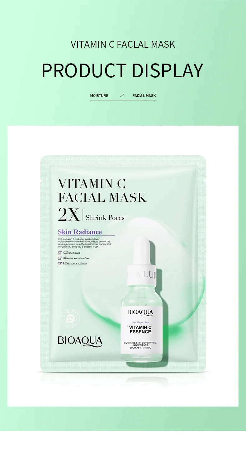 20 Pieces BIOAQUA Centella Collagen Vitamin C Facial Mask Moisturizing Refreshing Sheet Masks Hyaluronic Acid Skin Care Products