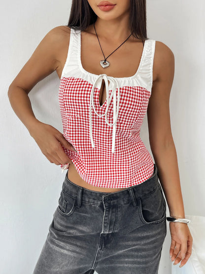 2025 Sexy Female Sleeveless Bodycon Strap Top Summer Women Hollow Patchwork Short Vest Lady Off Shoulder Clud Crop Tops Clothes