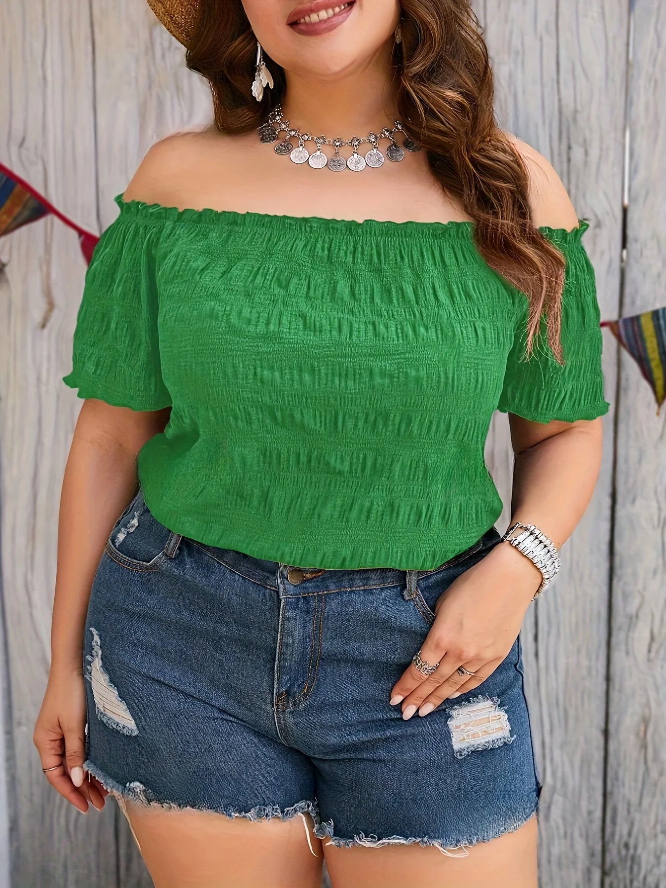 Plus Size Summer Women Elegant Off The Shoulder Dress Casual Fashion Solid Tops Office Lady Loose Curve Clothing Green