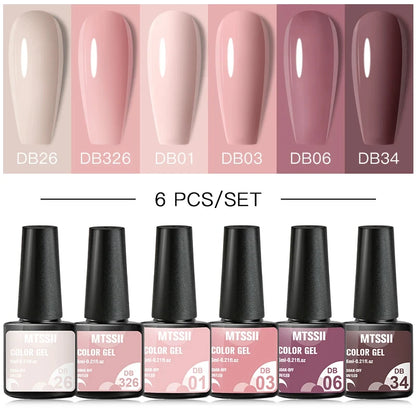 6PCS/SET Glitter Bright Pink Peach Gel Nail Polish Kit Spring Colorful Semi Permanent Soak Off Art UV Gel Varnish For Manicure ZH19175