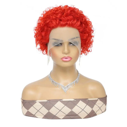 99J Burgundy Highlight Honey Colored Short Curly Pixie Cut Lace Wig Pre plucked Bob Wig 13x2 Lace Front Curly Human Hair Wigs red 6inches Lace Hairline