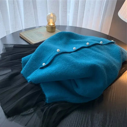 Solid Cardigan Sweater Fall Women Clothing Korean Fashion O-neck Long Sleeve Top Single Breasted Sweet Knitted Mujer Outerwear Blue