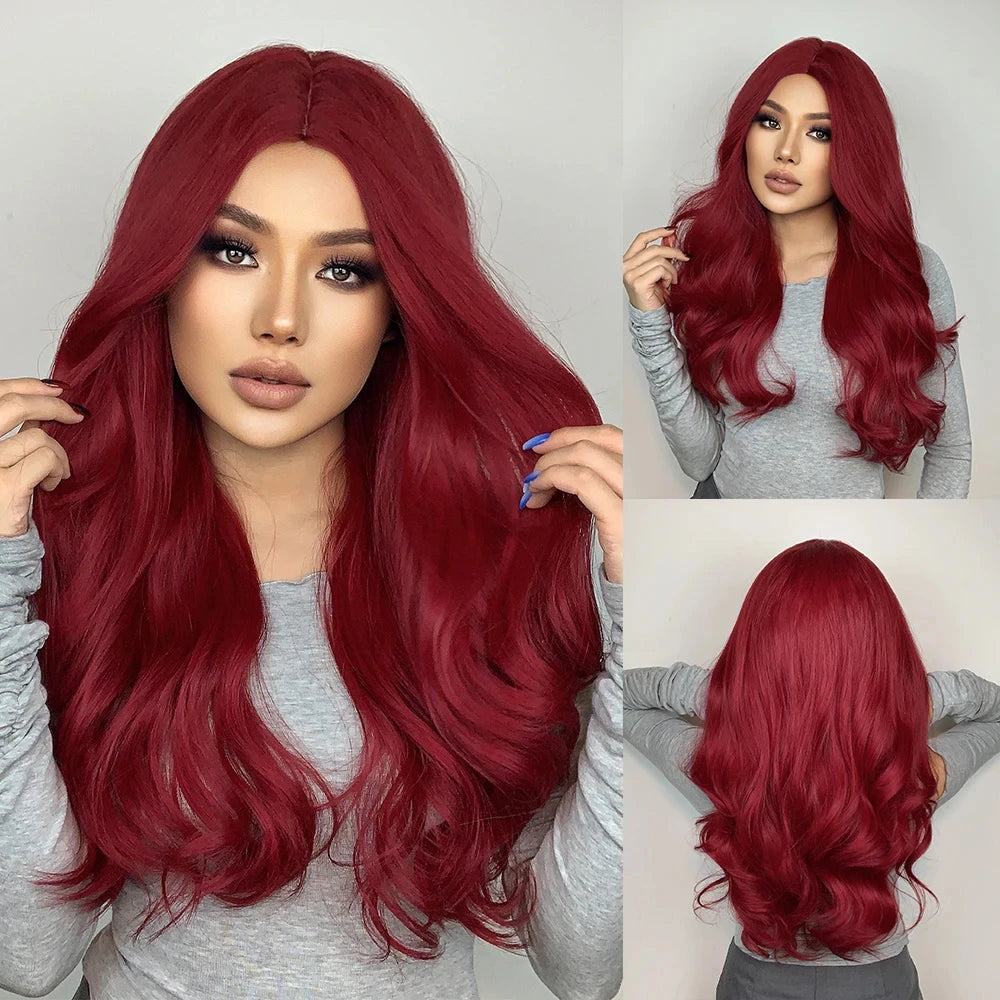 Blonde synthetic wig with straight bangs Ladies Cosplay wig High temperature silk wig set with big waves and long curly hair 412-103-red