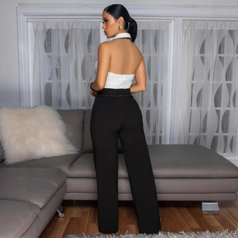 Elegent Office Lady Jumpsuits for Women Full Length Summer V Neck Sleeveless Blazer Jumpsuit High Waist Sexy Backless Jumpsuit Badiee Stylez