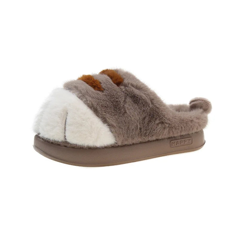 New Adorable Kitty Claw Slippers Women's Home Shoes Non Slip Furry Mules Female Fashion Warm Fluffy Slides Outdoor Cat Slippers Badiee Stylez
