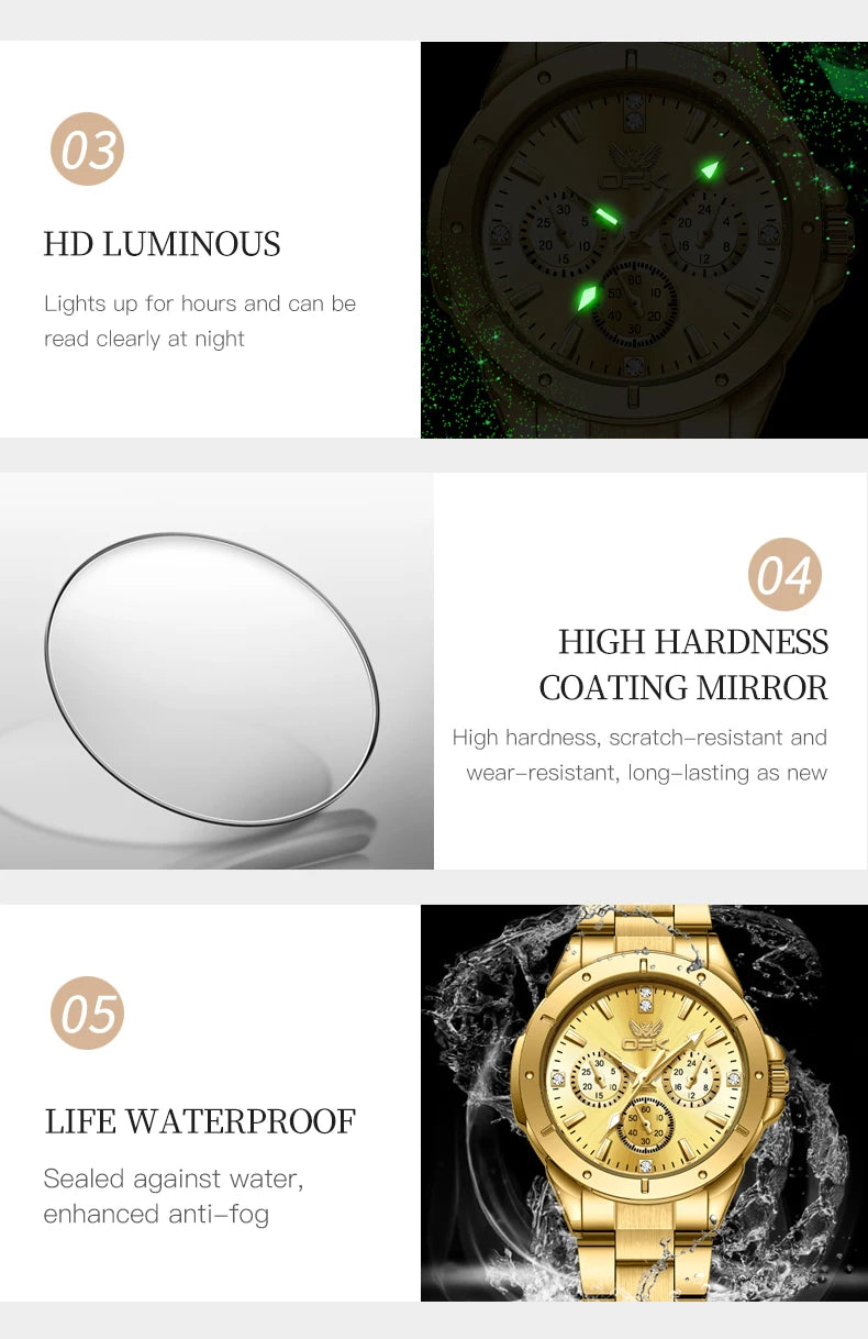 OPK 6001 Women's Watches Original Quartz Watch Waterproof Multifunctional Chronograph Ladies Watches Girls Gifts Reloj Mujer