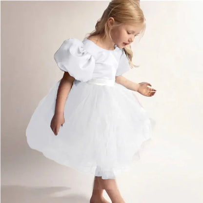 Elegant Girl Fluffy Dress Flower Baby Wedding Ceremony Costume Birthday Outfits White 1st Communion Tutu Gown Kids Gala Clothes White2
