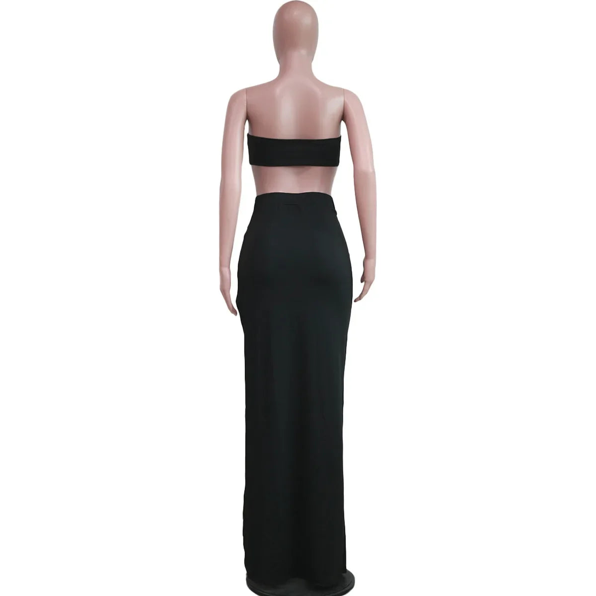 New Chic Gold Ring Bandeau Slit Skirt Two-Piece Set Womens Beautiful Off Shoulder Matching Skirt Set Nightclub Outfits Badiee Stylez