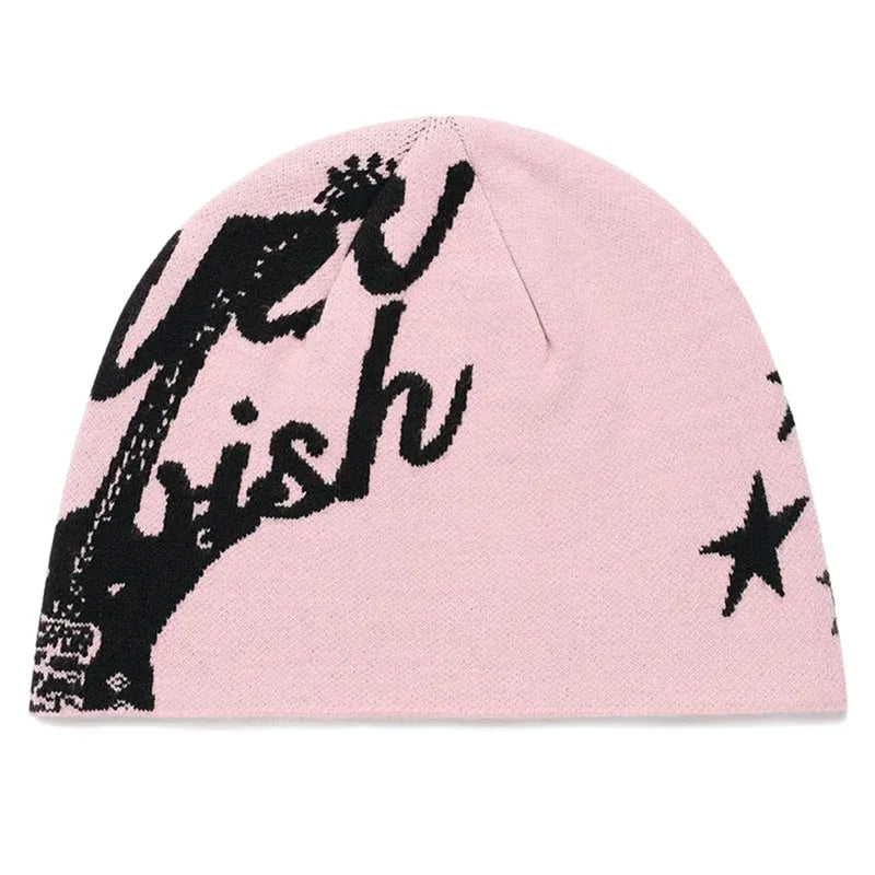 Women's Beanie Korean Wnter Knit Hip Hop Vintage Gothic Kpop Y2k Hats Streetwear Wool Caps Fashion Aesthetic Unisex Accessories Pink One Size