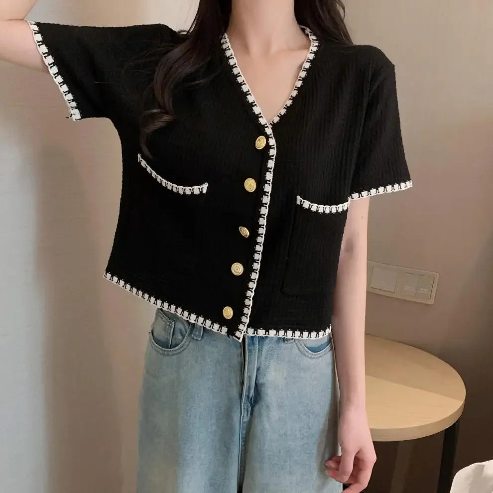 Plus Size Knitted Short Sleeve Open Cardigan for Women Elegant Slimming Style Summer Thin Material Big Size Fashionable
