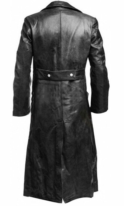 MEN'S GERMAN CLASSIC WW2 MILITARY UNIFORM OFFICER BLACK LEATHER TRENCH COAT - Badiee Stylez