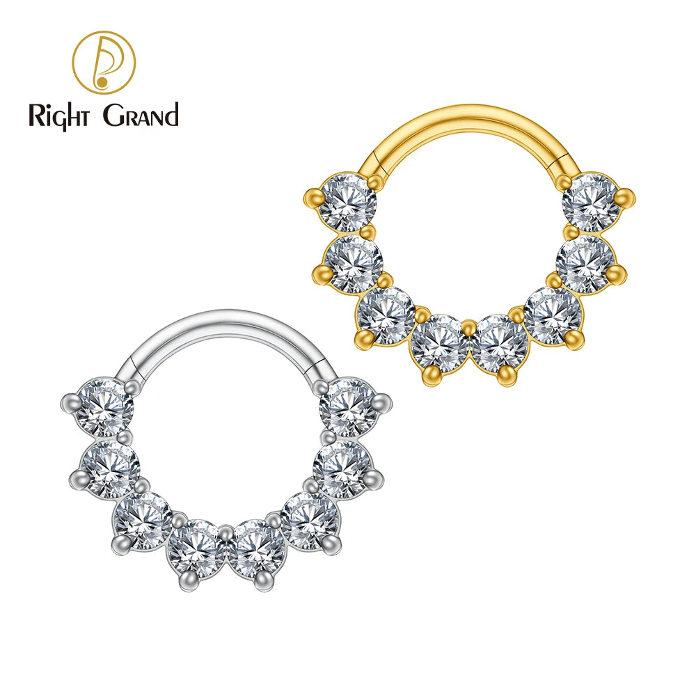 Right Grand ASTM F136 Titanium CZ Cartilage Hoop Earring 16G Septum Hoop Nose Ring Tragus Helix Daith Hinged Clicker Piercing