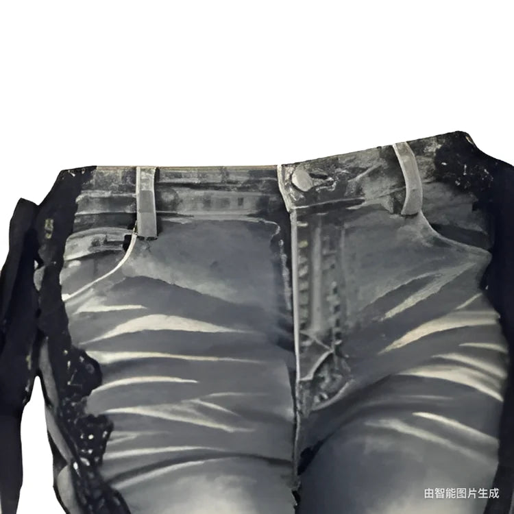 Low Rise Split Bootcut Pants Women Spring Eyelets Lace Up Flare Jeans Retro Stitch Lace Slim Bell Bottoms Streetwear