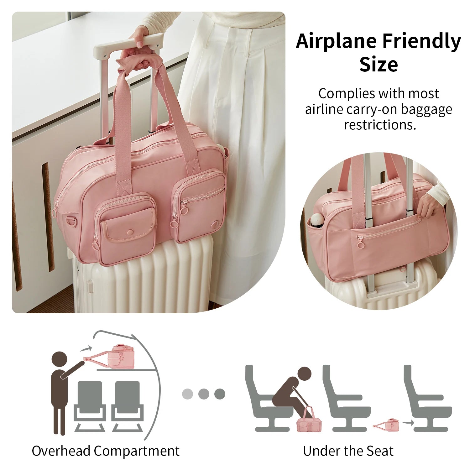 AJI Women Travel Bag Nylon Handheld Travel Bag Carry On Luggage Bag Large Capacity Weekender Gym Sport Holdall Overnight Bag