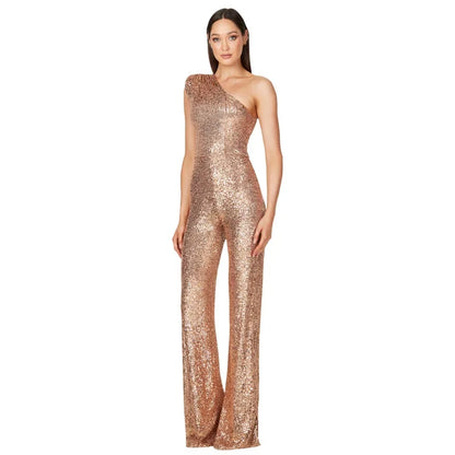 Women Elegant Long Jumpsuits Sexy Glitter Sequin Club Ladies Playsuits Slanted Collar Party Fashion Backless Solid Romper 2024 Badiee Stylez
