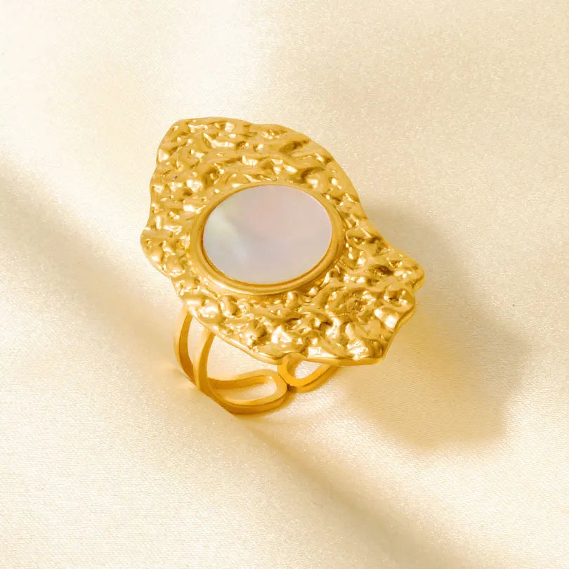 Sea Jewelry Shell Leaf Geometric Round Stainless Steel Rings For Women Men Accessories Open Adjustable Ring Beach Holiday Bagues J938-G-W adjustable