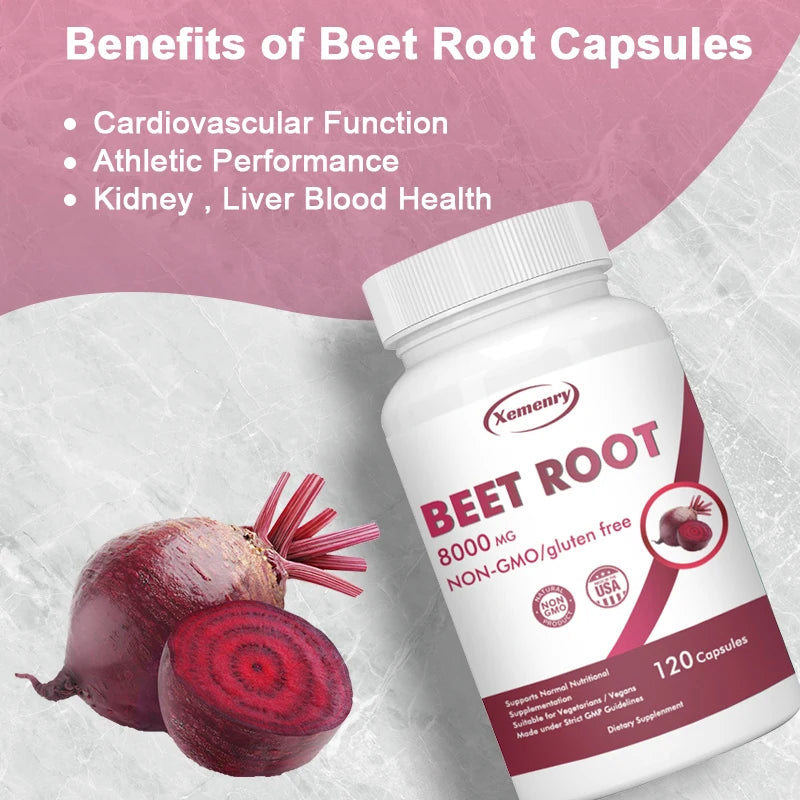 Organic Beetroot Capsules 8000 mg - Athletic Performance, Digestive and Heart Health Supplement