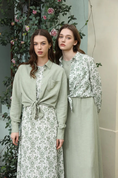 AS 2025 spring summer linen shirt + dress collection high quality print linen and knitting cardigan woman outfit