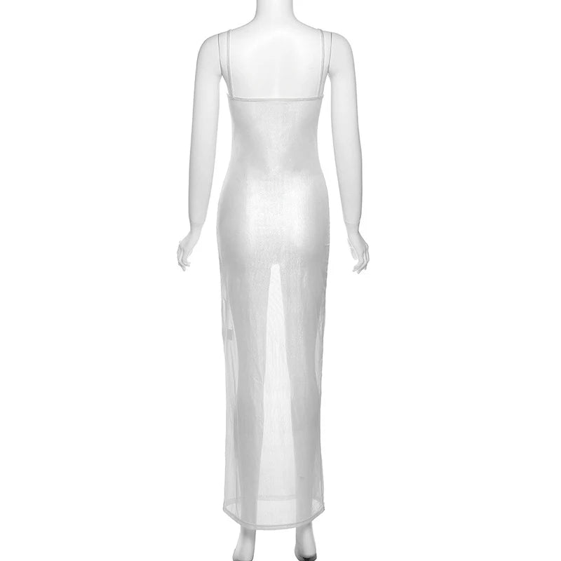 See Through Maxi Dress Women Sexy Strappy Dresses Body-shaping Vestido Female Stunning Hipster Attirewear Clothing