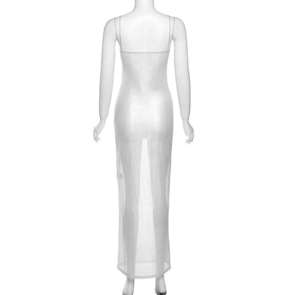 See Through Maxi Dress Women Sexy Strappy Dresses Body-shaping Vestido Female Stunning Hipster Attirewear Clothing