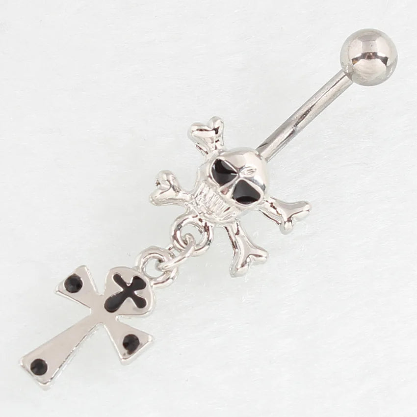 Goth Aesthetic Accessories Wings Skull Belly Button Rings Fashion Crystal Bat Heart Skeleton Belly Ring Belly Piercing Jewelry