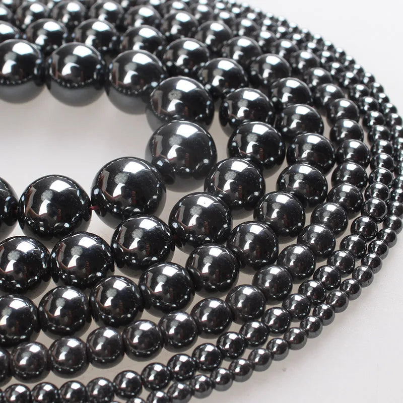 Natural Stone Beads Black Hematite Beads Round Loose Beads 2 3 4 6 8 10 12 14mm For Bracelets Necklace Jewelry Making 16mm around 24beads