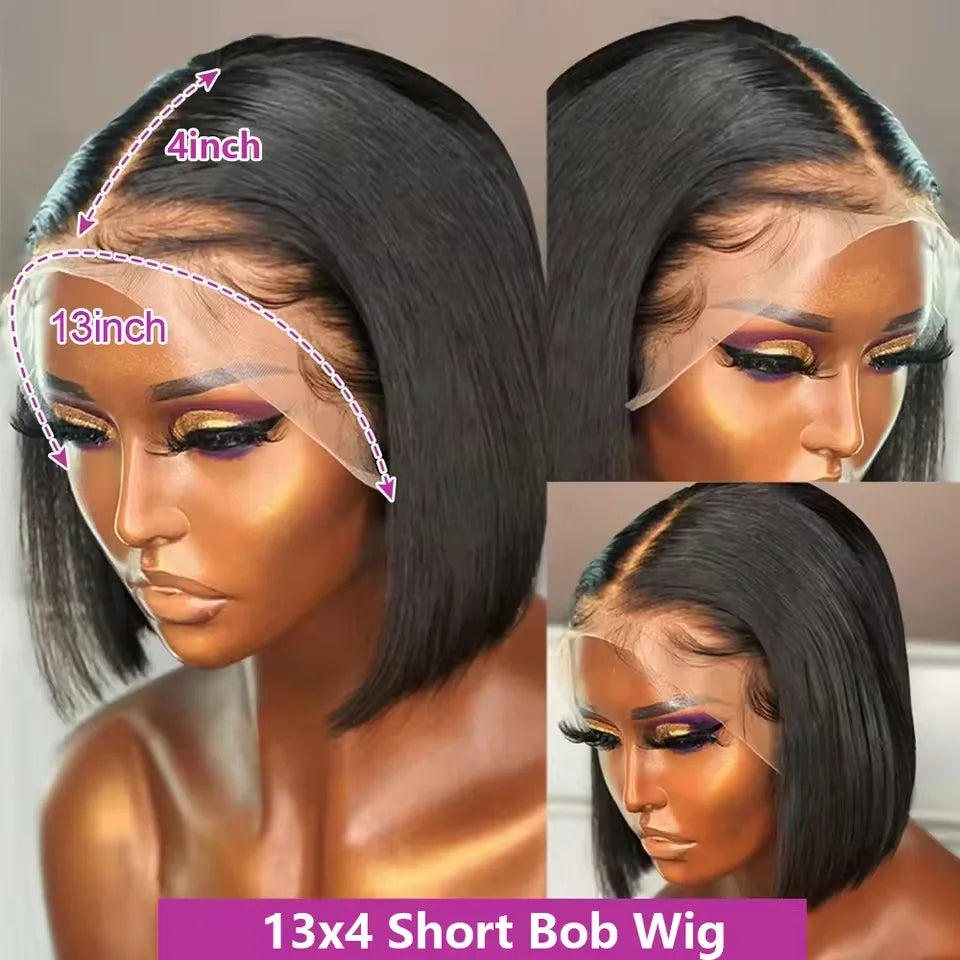 Bone Straight Bob Wig Human Hair 13x4 Lace Wigs Transparent Lace Human Hair Short Wig Pre Plucked 200% Density For Women Badiee Stylez