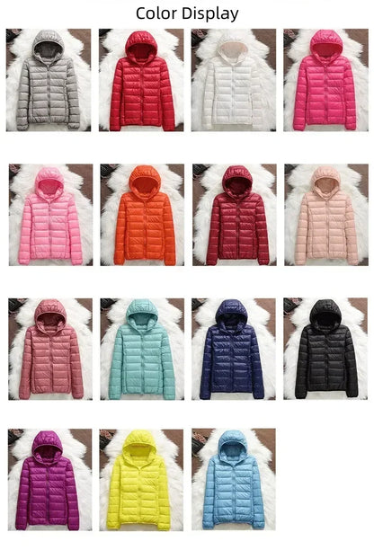Plus Size 2023 Autumn and Winter New Women Lightweight Puffer Jacket Female Hooded Slim-fit White Duck Down Warm Short Coats
