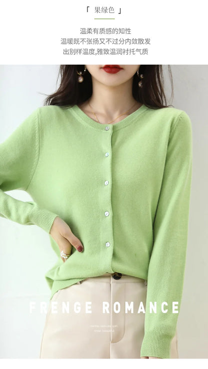 Knitted Cardigan Women's Sweater Autumn And Winter 2022 New Solid Color Coat Round Neck Short Long Sleeve Loose Korean Fashion