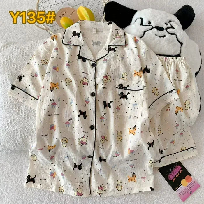 Cute Pink Cloud Cotton Spwear Bear Print Home Clothes Long Sve ort Sve Women's Comfortable Home Suit Summer Thin Y135