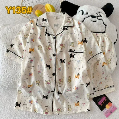 Cute Pink Cloud Cotton Spwear Bear Print Home Clothes Long Sve ort Sve Women's Comfortable Home Suit Summer Thin Y135