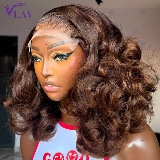 400 Density Glueless Wigs Human Hair Bouncy Curly Super Double Drawn 13x6 HD Lace Frontal Wig Preplucked Wear And Go Brown Color