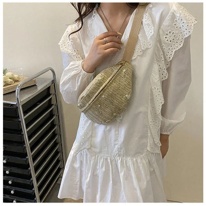 Fashion Straw Chest Bag Sports Waist Packs Shoulder Purse Beach Travel Casual Fanny Belt Bag Crossbody Shoulder Chest Handbag