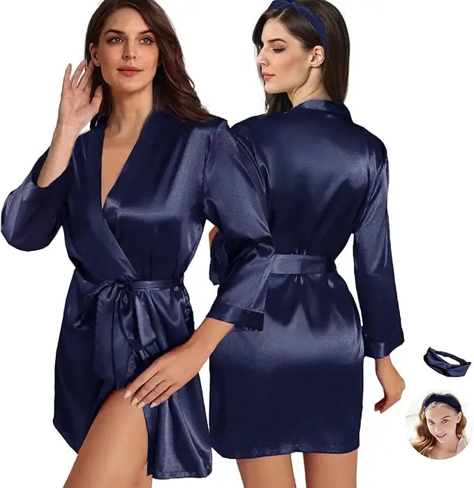 2Pcs Womens Floral Kimono Robe Silk Robes Bride Bridesmaid Satin Robes Bridal Dressing Gown Silky Bathrobe As the photo show 1 One Size