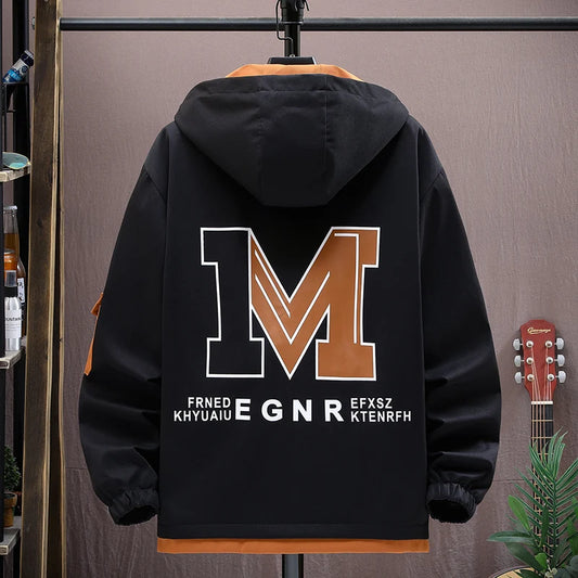 Men's Casual Hooded Jackets Autumn Patchwork Thin Coats Outwear Top Windbreaker Streetwear Male Outerwear Coat