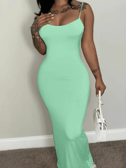 Summer Green Dress Women Streetwear Round Neck Suspender Solid Color Sexy Outfits Party Club Sundress Birthday Dresses Clothes Badiee Stylez