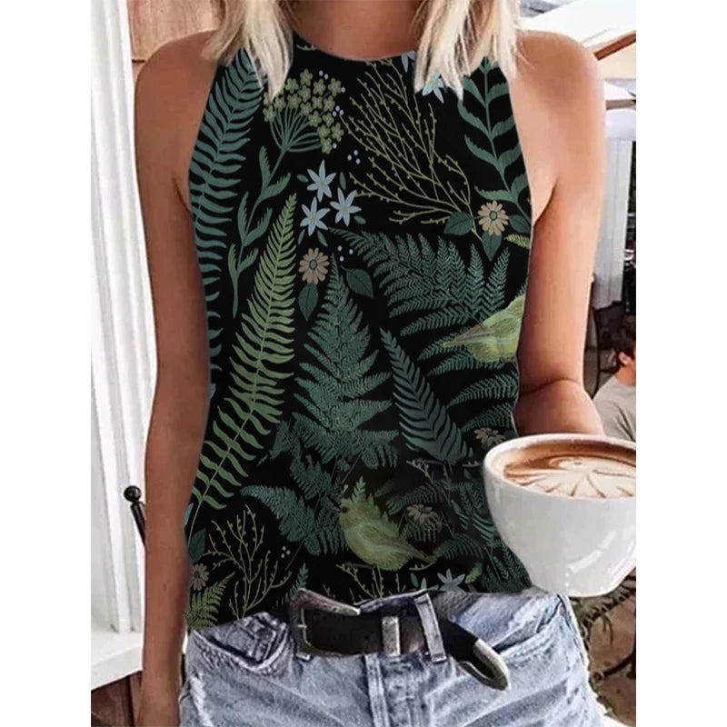 Ethnic Style Paisley 3D Print Tank Tops Women Retro Streetwear Y2k Oversized O-Neck Vest Off Shoulder Sleeveless Woman Camisole FKF66F202314145