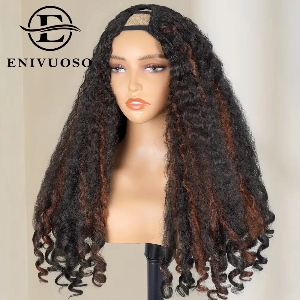 Afro Kinky Straight V Part Wigs with Bouncy Curls Short Synthetic Glueless Wigs for Black Women No Leave Out Clip in Half Wigs Badiee Stylez